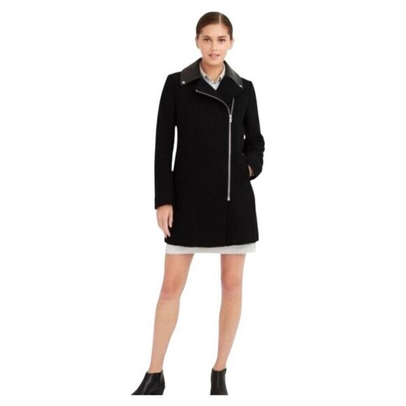 Club Monaco Reeta Italian Wool Leather Moto long jacket women’s S biker trench c - Picture 3 of 12